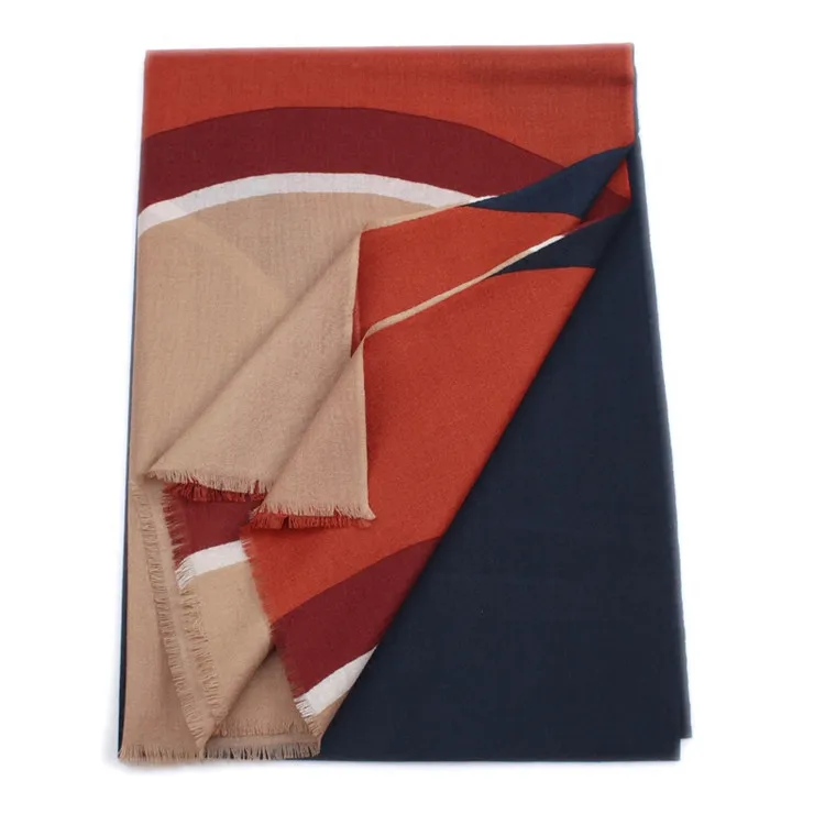 100% шерстяные женские модные тонкие шарфы с геометрическим принтом шаль из