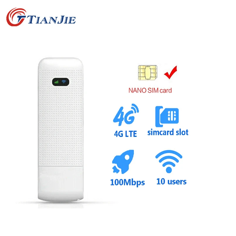 

TIANJIE Unlock 3G/4G WiFi Router Mobile/Portable/Wireless Hotspot LTE/TDD/FDD Broadband USB Modem Mini Dongle with SIM Card Slot