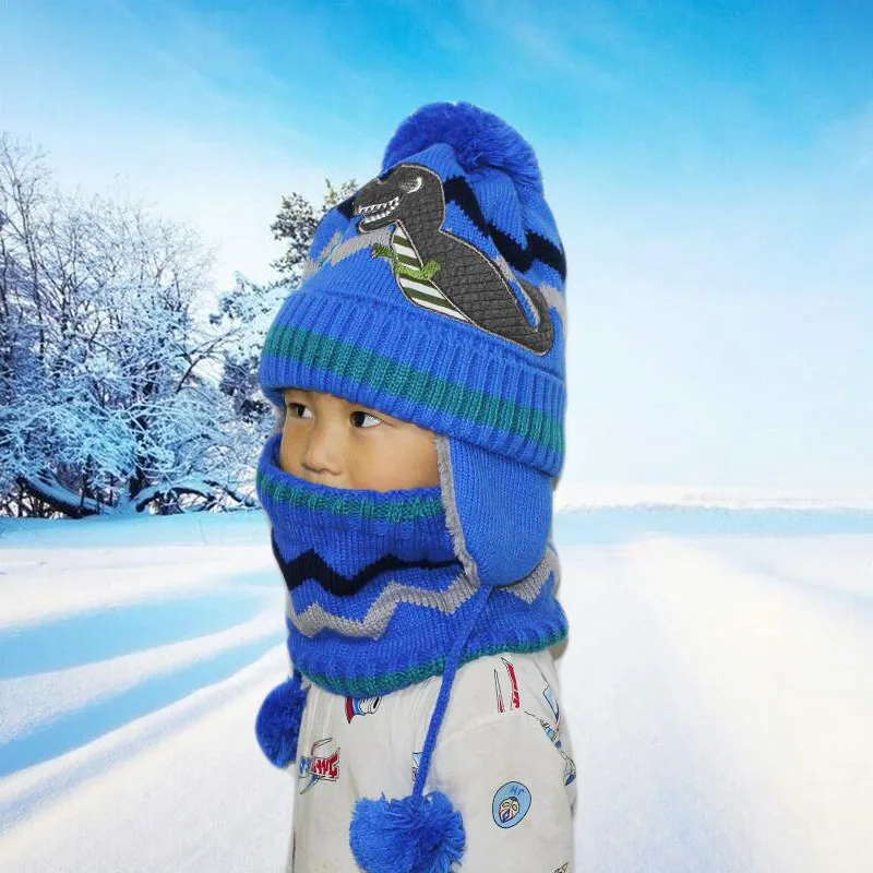 Толстые теплые зимние Шапки мальчиков головные уборы Skullies Beanies зимняя шапка