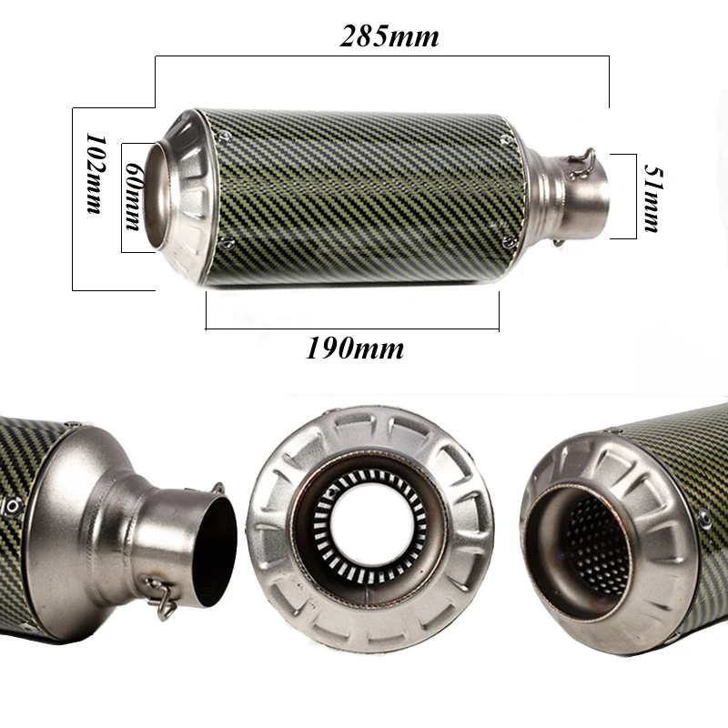 51mm Motorcycle Carbon Exhaust Tip Muffler Pipe Escape With Silencer Case For ER6N Z750 MT07 ATV Dirt Bike | Автомобили и