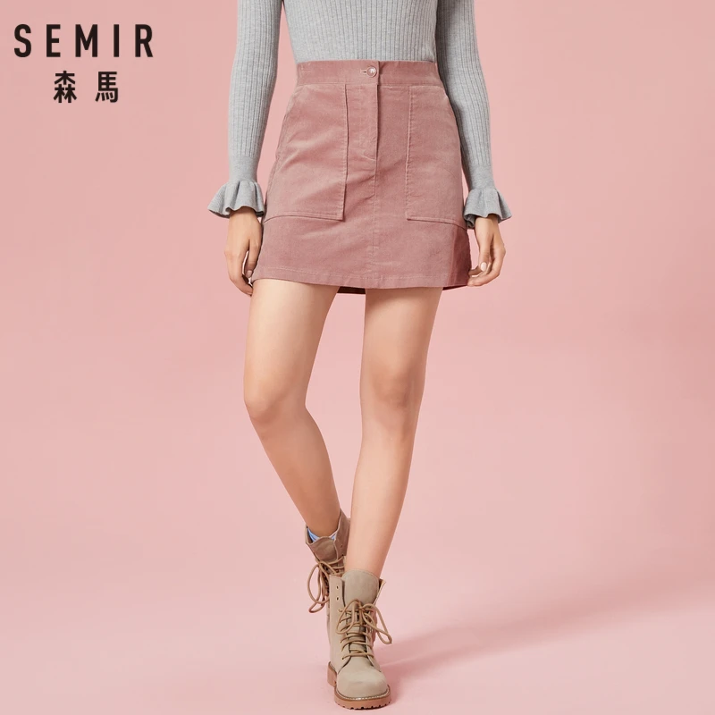 SEMIR женские короткие Вельветовая юбка с боковым карманом высокой талией а силуэт