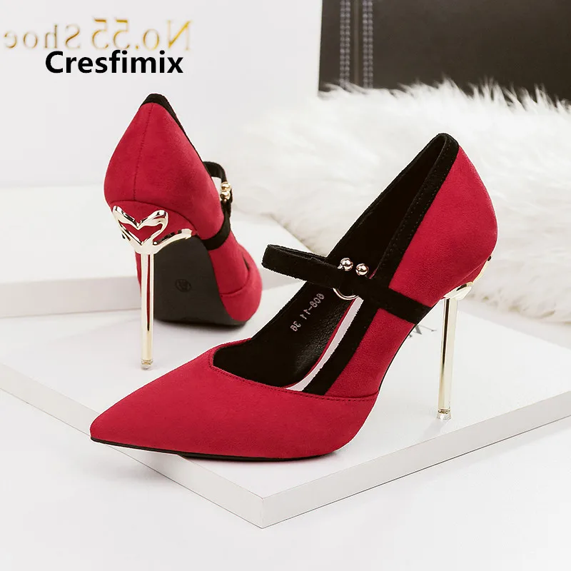 

Женские Высокие каблуки Cresfimix, модные весенне-летние туфли на высоком каблуке красного цвета с пряжкой, женские крутые свадебные туфли на вы...