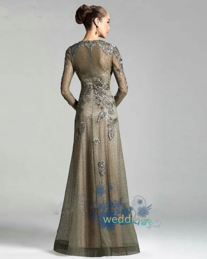 Новинка 2016 года платье с круглым вырезом и длинными рукавами для мамы невесты