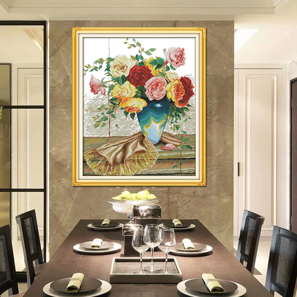 Красочные розы Joy Sunday вышивка крестиком H342 14CT 11CT подсчитанные и отпечатанные