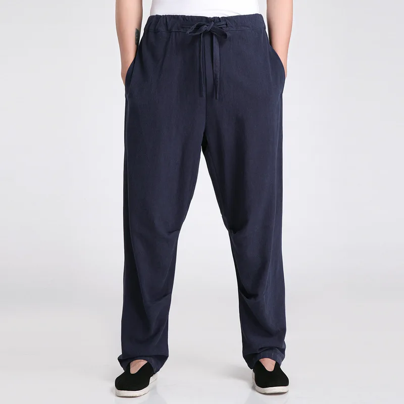 Темно-Синие китайские мужские брюки кунг-фу высококачественные хлопковые