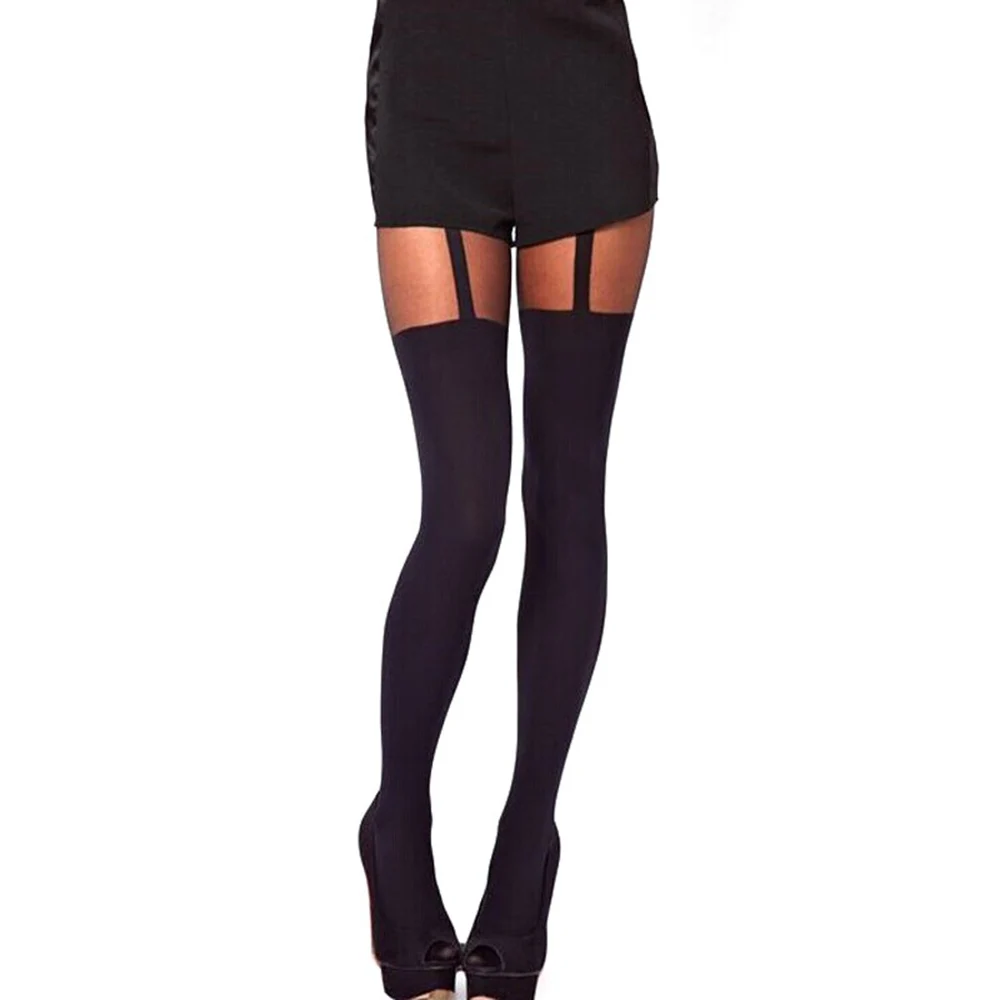 Японские Женские пикантные бархатные колготки поддельные высокие чулки