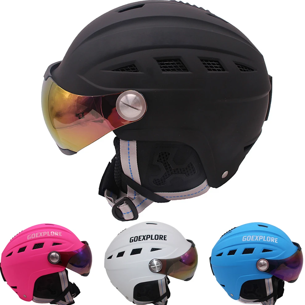 Матовый черный лыжный шлем с очками для мужчин/женщин/детей сноуборд езды на