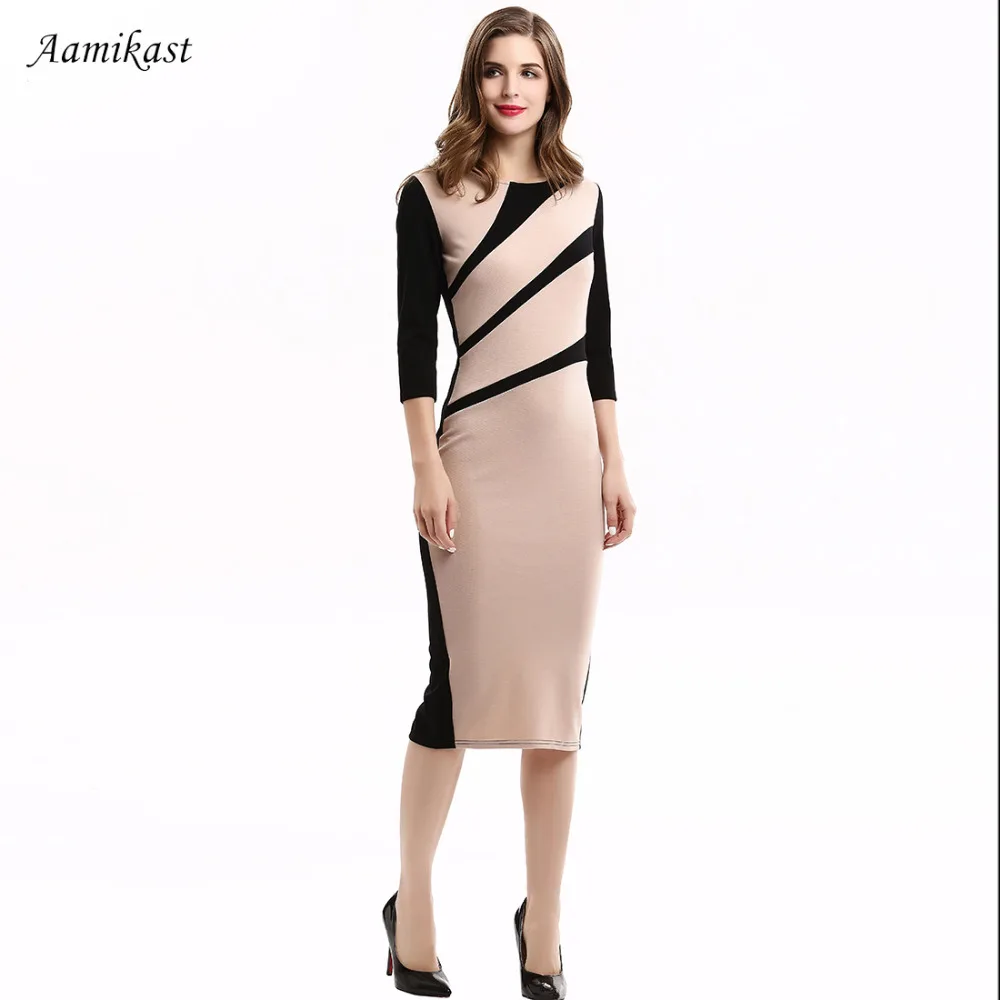 Женские платья новые модные с круглым вырезом рукавом 3/4 сексуальные лоскутные