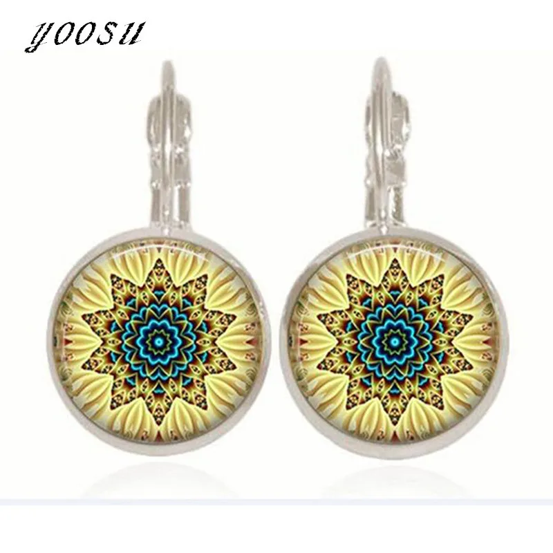 Новые Мандала DIY серьги зеленая бронза/серебро цвет из стекла кабошона для женщин