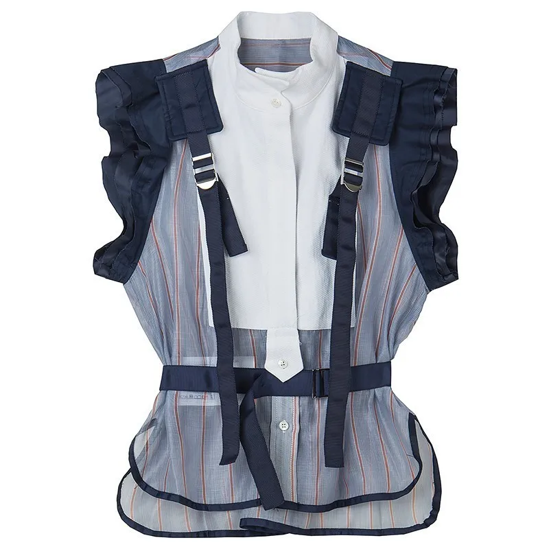 Женская блузка в полоску TWOTWINSTYLE летняя без рукавов с воротником стойкой и