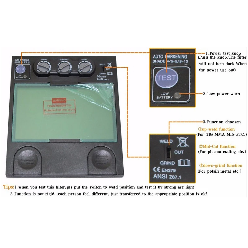 Сварочный шлем с 4 датчиками дуги Автоматическое затемнение на солнечной батарее