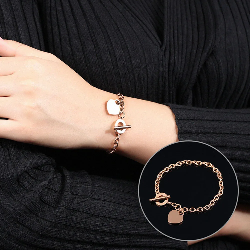 Персонализированный женский браслет из нержавеющей стали в форме сердца