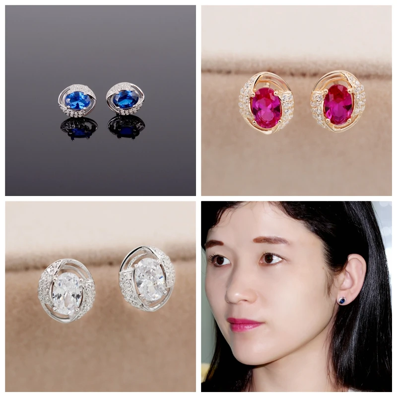 Женские серебряные серьги Uloveido 925 пробы с синими камнями в коробке 40% LR007 |