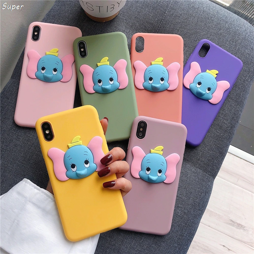 Dumbo 3D Silicone doll Phone Case For Apple iPhone X XS Max Xr 7 8 6 6s Plus Cartoon Flying elephant baby Candy TPU Cover |