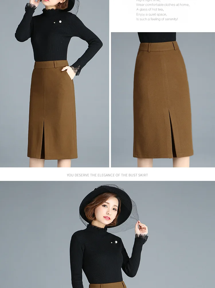 5XL Plus Size A-Line Woolen Long Skirts For Women Fall Winter Thick Warm Camel Skirt Female Elegant Black High Waist Saia Lady