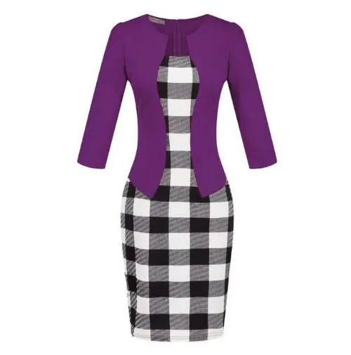 Женское элегантное платье карандаш с поясом в клетку|wear to work|bodycon dressbusiness dress |