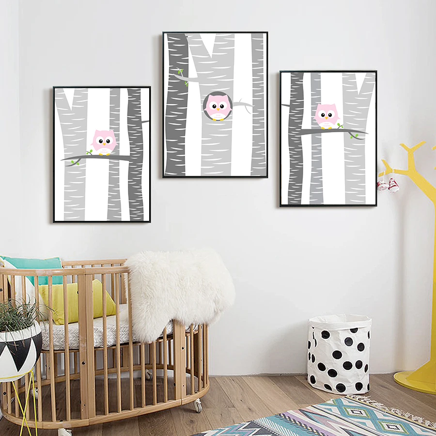 Скандинавский лес Животные плакат с совой для детей печать на холсте детские