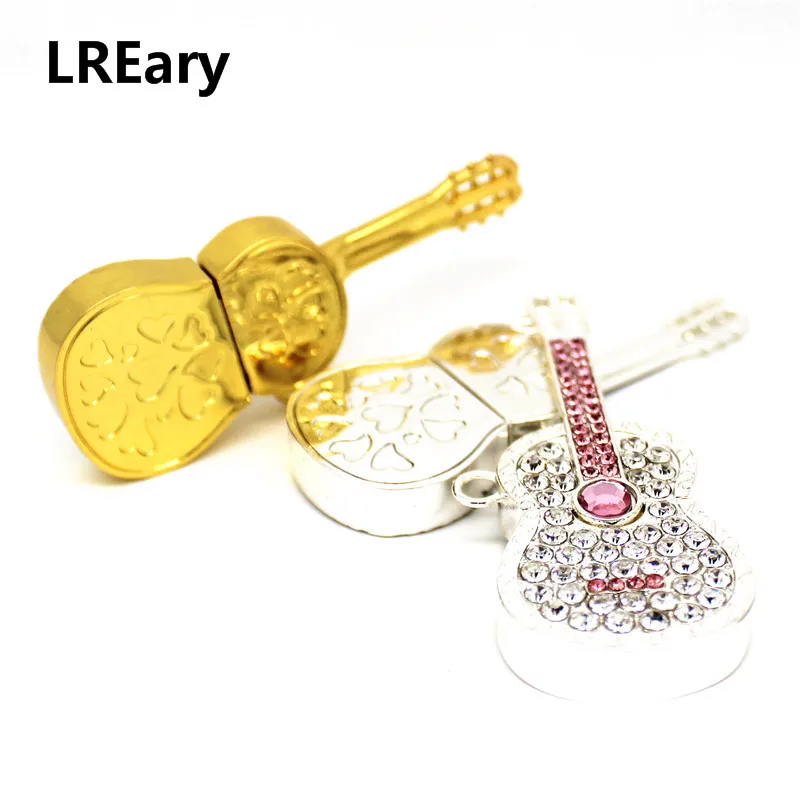

Crystal Guitar USB 2.0 Flash Drive Metal Necklace Memory Stick 8GB 16GB 32GB 64GB USB Flash Disk Music Notation Pen Drive