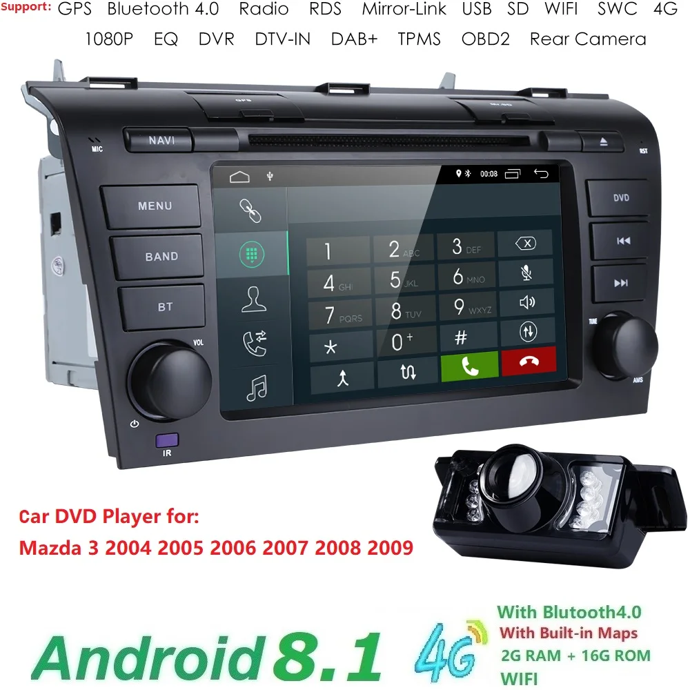 Hizpo 7 дюймов Android 8 1 автомобиль радио для 2009 2008 2097 2006 MAZDA 3 gps Navi Wi Fi 4G Мультимедийный
