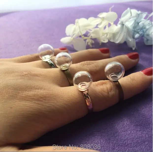 

50 компл./Лот 12*3 мм diy шар, стеклянная сфера orbs с 6 мм кольцом, набор ювелирных изделий ручной работы кольца со стеклянным пузырем 4 цвета на выб...