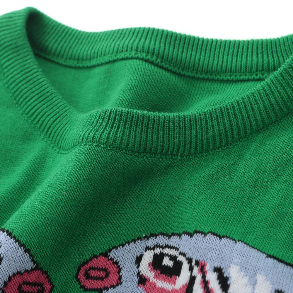 2021 Зеленый жаккардовый женский свитер с двойной рыбкой и пуловеры высокого