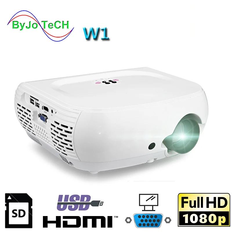 

ByJoTeCH W1 Full HD1080P LED projector 2500 Lumens 3D Video Home Cinema Proyector HDMI Multi screen interaction projetor Vs X9