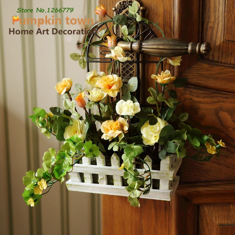 

2018 NEW Poetry in the garden,Rustic style high quality iron+white wood fence+lilac wall decoration set,cafe simulation rose set