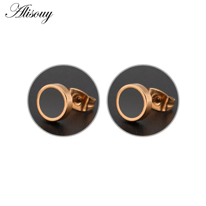 D Rose Gold Black Alisouy, 4 цвета, 316L, титановая сталь, капли, масло, серьги-гвоздики, Круглые, серебряные, кнопки, черный центр, подарок для мужчин, трендовые аксессуары - Окраска металла: D Rose Gold Black