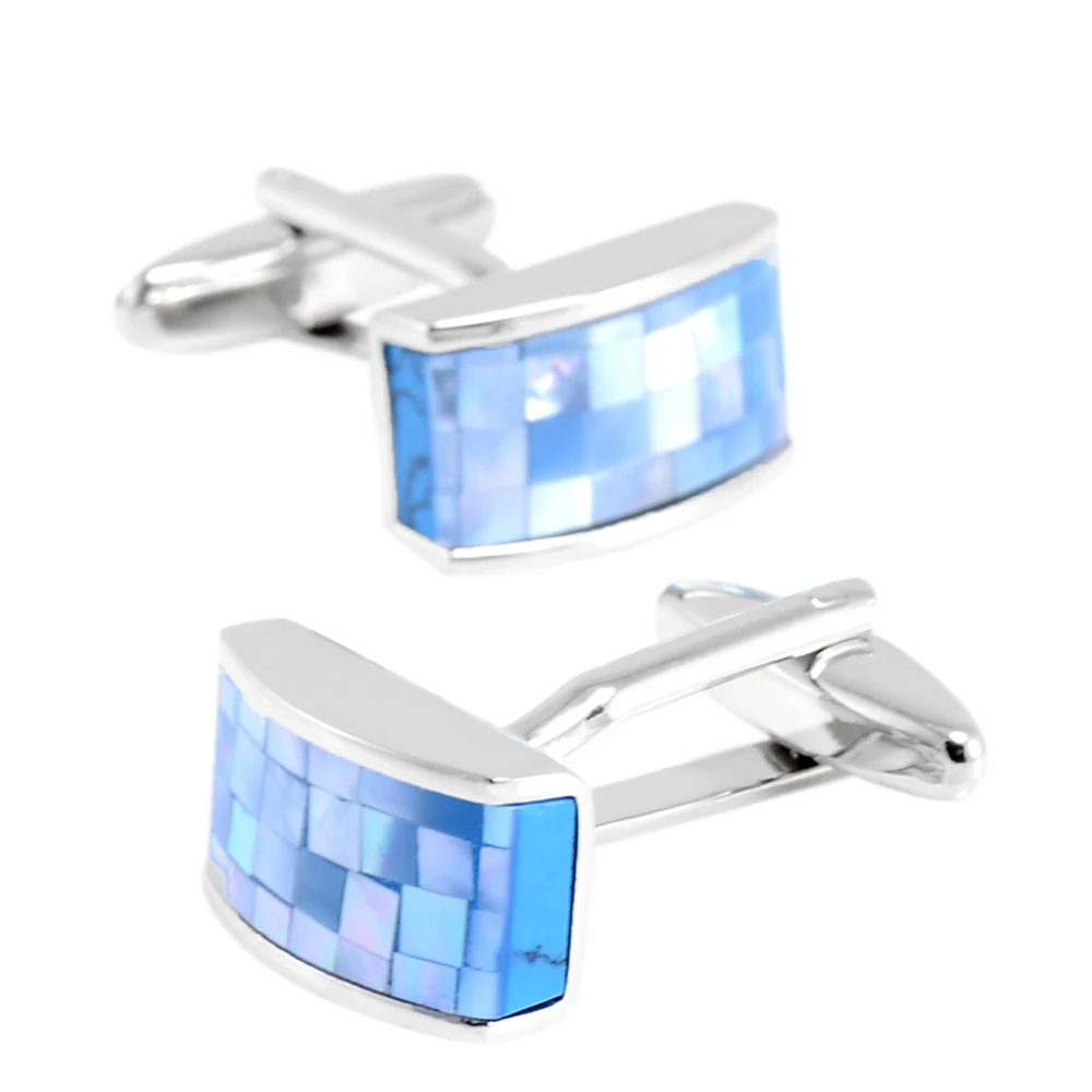 Men's and women's unique father of the bride designer best man French shirt square blue shell cufflinks | Украшения и