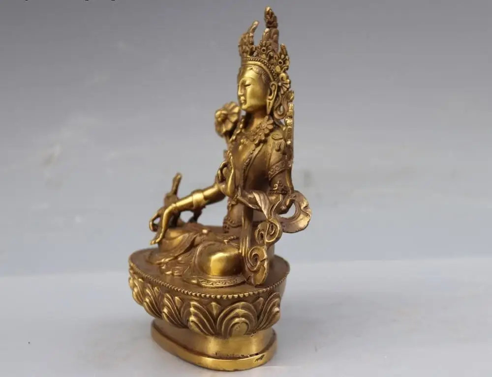 Китай храмовый медный латунный Kwan-Yin белый Tara Bodhisattva статуя божества Будды | Дом и