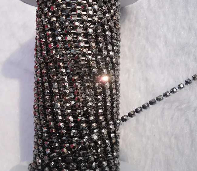 Fashion costume applique black crystal glass rhinestones close cup claw trims chain wedding decoration 1Yard | Дом и сад