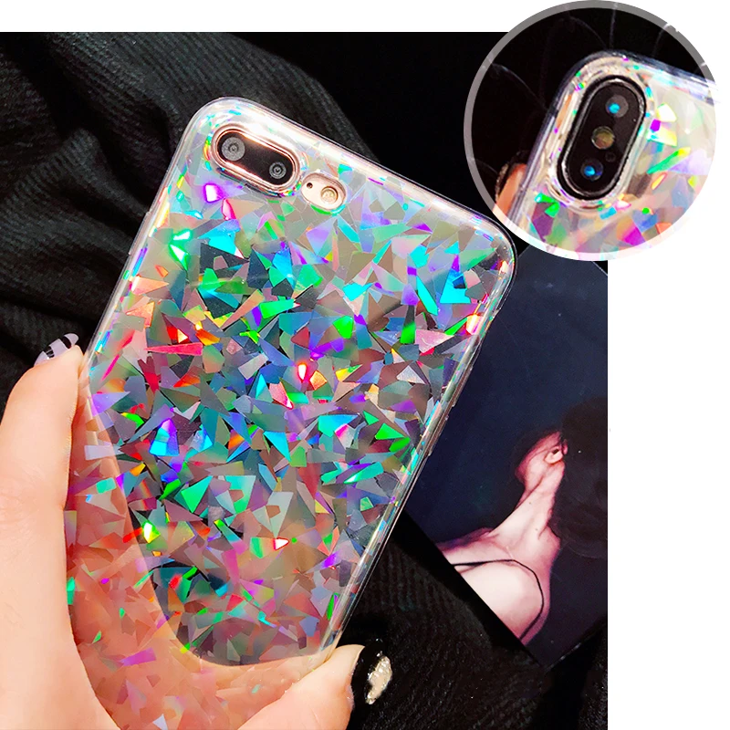 Kerzzil Geometric Glossy Phone Case For iPhone X 10 Bling Girl Cases Soft TPU Silicone Cover 7 8 6 6s Plus Fundas |