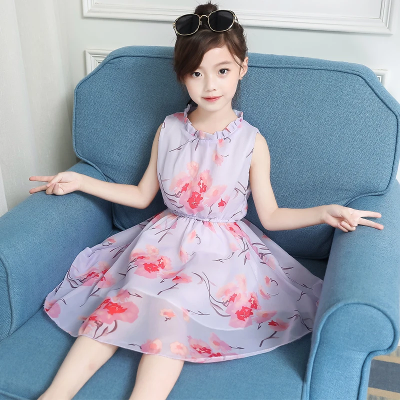 Girls Peony Flower Vintage Dress Summer Children's A Line Sleeveless Retro Floral Pink For Costumes 3-12 Years | Детская одежда и