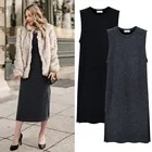 Женское трикотажное платье-свитер, осенне-зимнее облегающее платье большого размера без рукавов, размера плюс