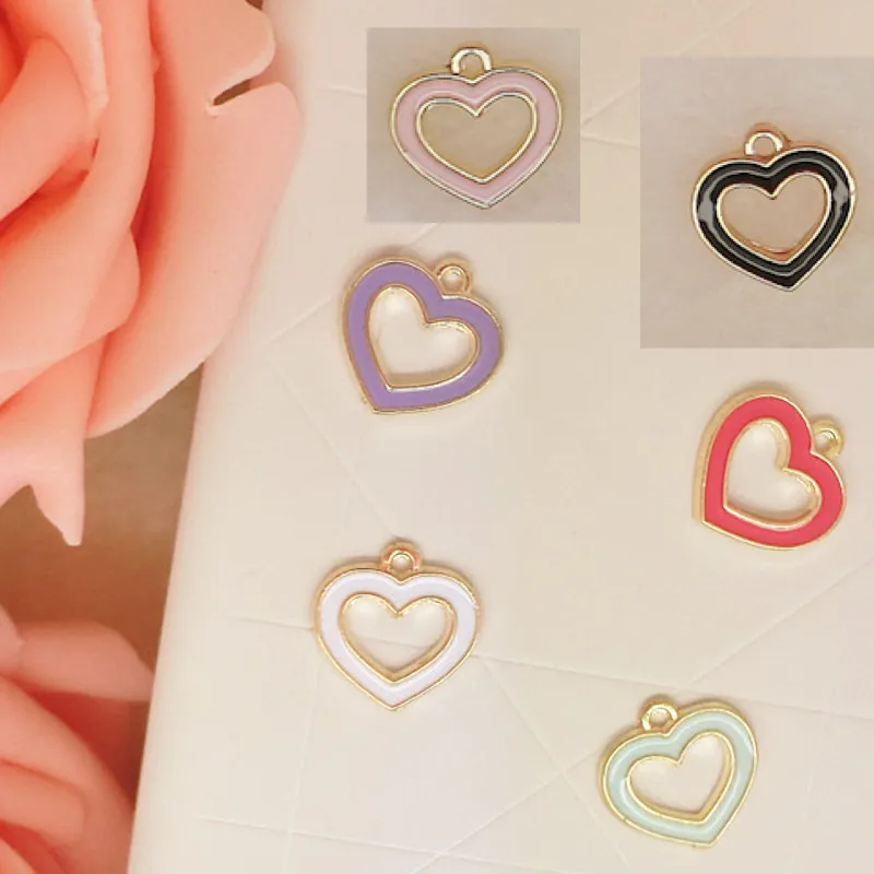 

60pcs/lot Pierced love hollow heart size 13*14mm pendant alloy enamelled DIY jewelry accessories of necklace bracelet headdress