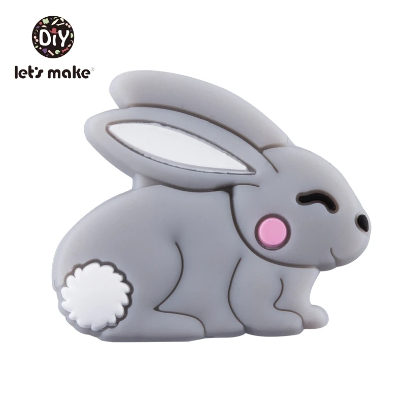 gray rabbit Силиконовые Бусины, 3 шт, животные, Мультяшные формы, BPA бесплатно, силиконовые бусины для детей, качество еды, Прорезыватель для зубов, крошечные стержни, Детские Прорезыватели - Цвет: gray rabbit