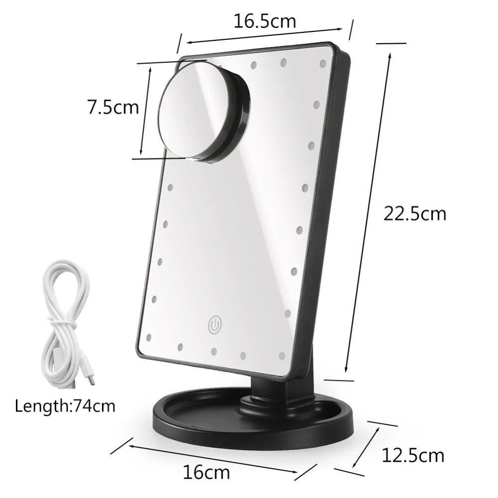 16/22 светодиодный зеркало для макияжа с подсветкой портативный сенсорный экран