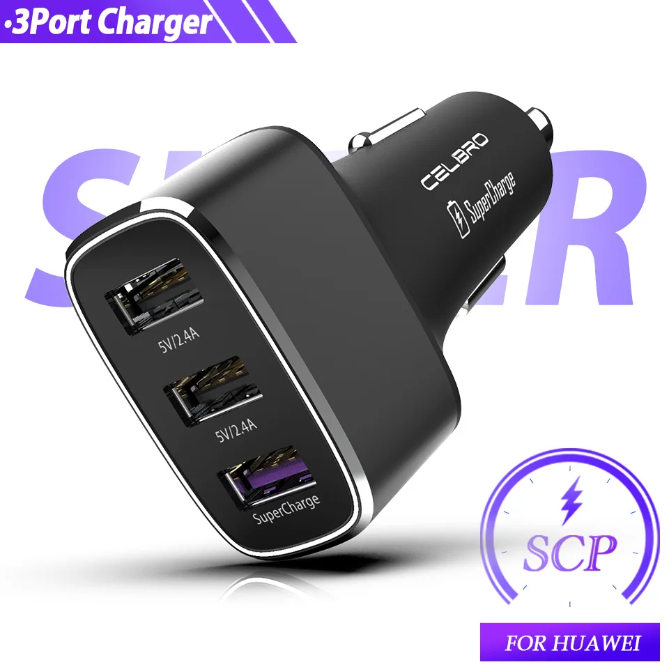 Black 3USB Charger Для huawei перегружать автомобиля Зарядное устройство из металла FCP быстро Зарядное устройство для huawei P30 P20 P10 P9 плюс Коврики 20 10 9 8 Pro Honor V20 V10 10 9 - Тип штекера: Black 3USB Charger