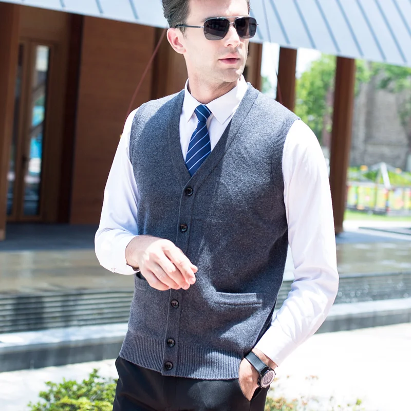 MACROSEA осенне зимний мужской плотный шерстяной свитер кардиган однотонный жилет