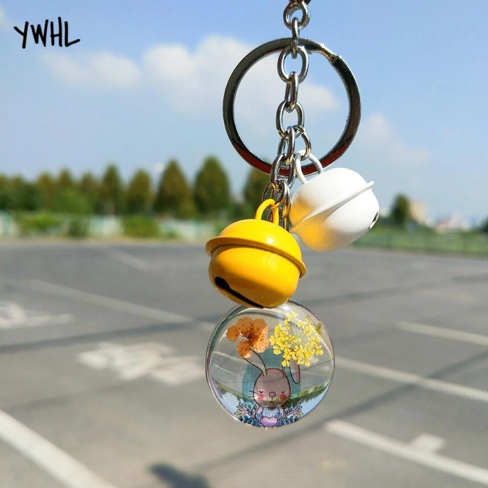Милый аниме кролик стеклянный шар брелок натуральный завод &quotЦветок&quot подарок