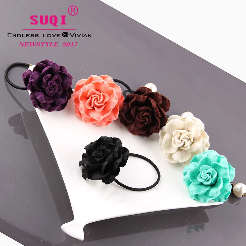 Women Vintage Hit Colors Elegant Handmade Rose Flower Shiny Venetian pearl Hair Rope accessories | Украшения и аксессуары