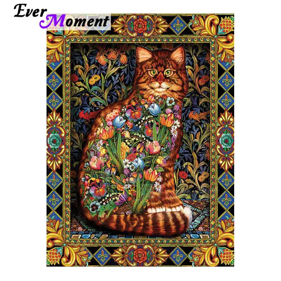 Ever Moment Алмазная картина кошка полная квадратная Стразы вышивка украшение для