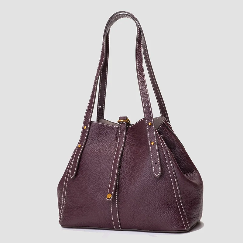 Purple red Новая женская сумка из натуральной кожи, Европейская и американская мода, ретро простая сумка, большие вместительные сумки для покупок - Цвет: Purple red