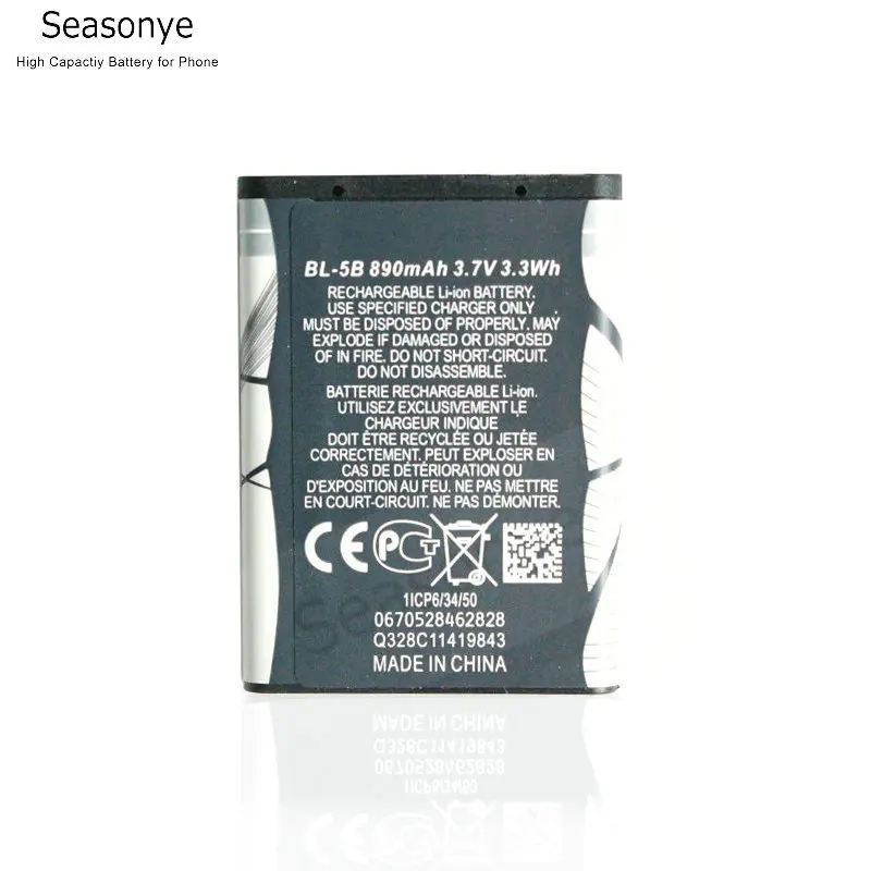 Seasonye 2 шт./лот 890 мАч BL-5B сменная батарея для Nokia 3230/5070/5140/5140i/5200/5300/5500/6020/6021/6060/6070/6080/и