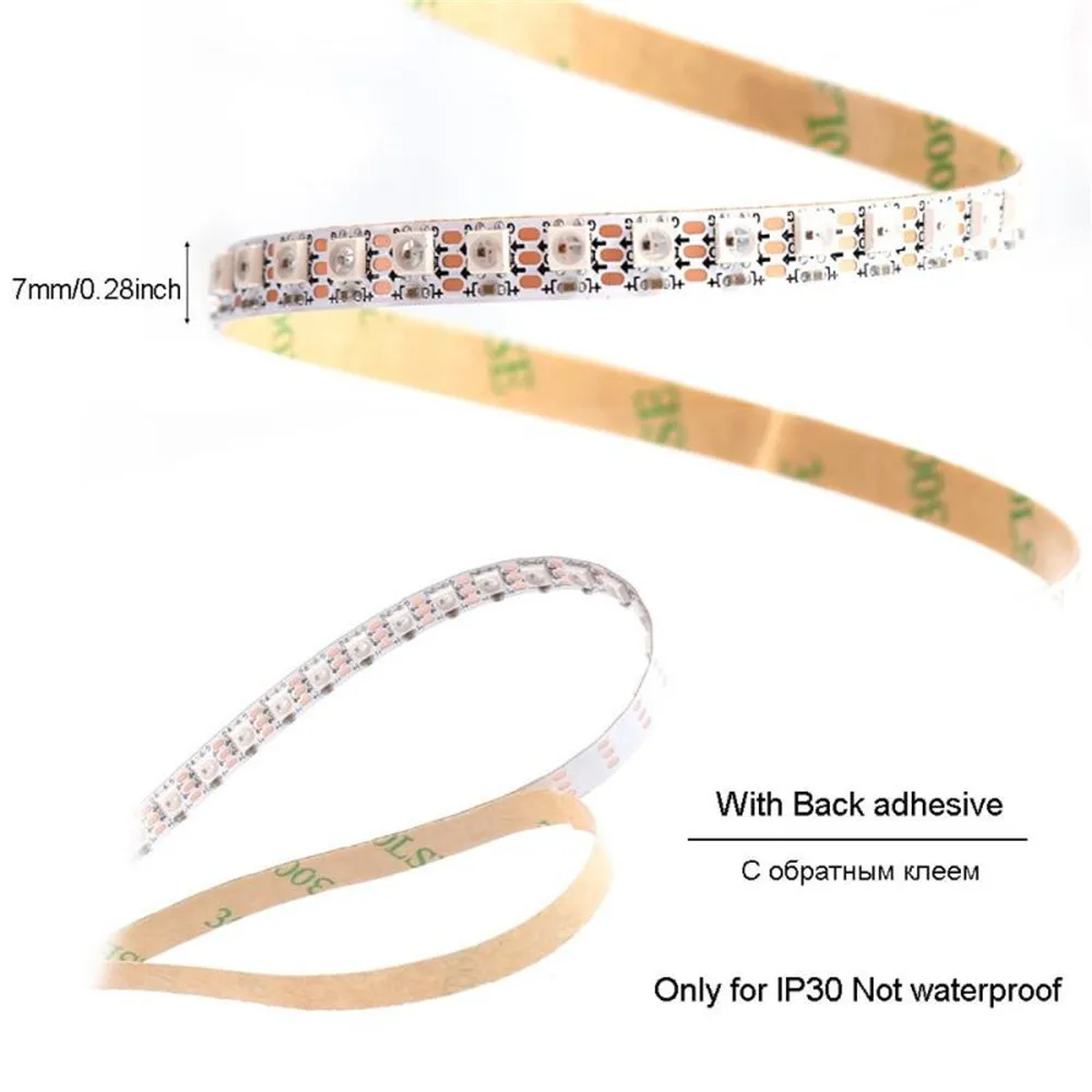 1 м/2 м SK6812 WS2812B 60/144 пикселей 4 мм/7 мм PCB Адресуемая SMD3535 мини RGB гибкая светодиодная