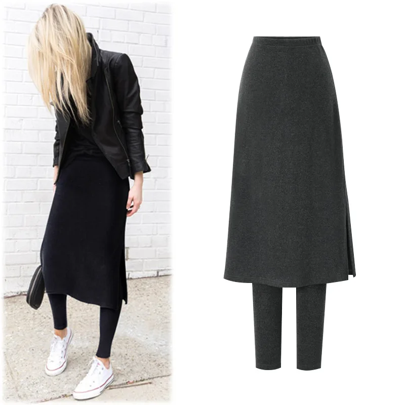 M-6XL Plus Size High Waist Warm Winter Leggings Women Korean Fleece Lined Thickening Fake Two-piece Skirt Legging Leggins Mujer