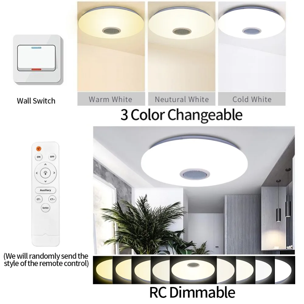 Современный потолочный светильник с Bluetooth динамиком и пультом дистанционного