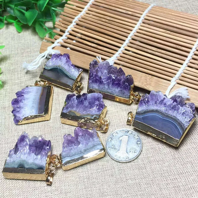 Оптовая продажа фиолетовые подвески из натурального кристалла кулоны бутиковое