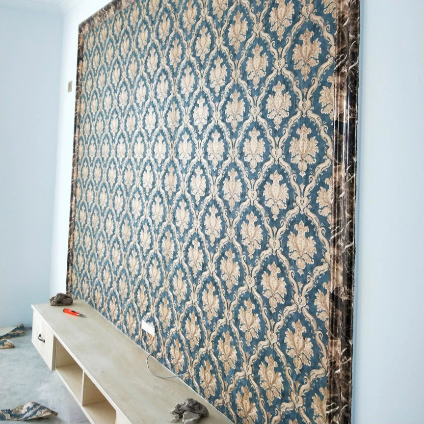 Винтажный Классический рулон обоев из дамастной ткани темно синий золотой