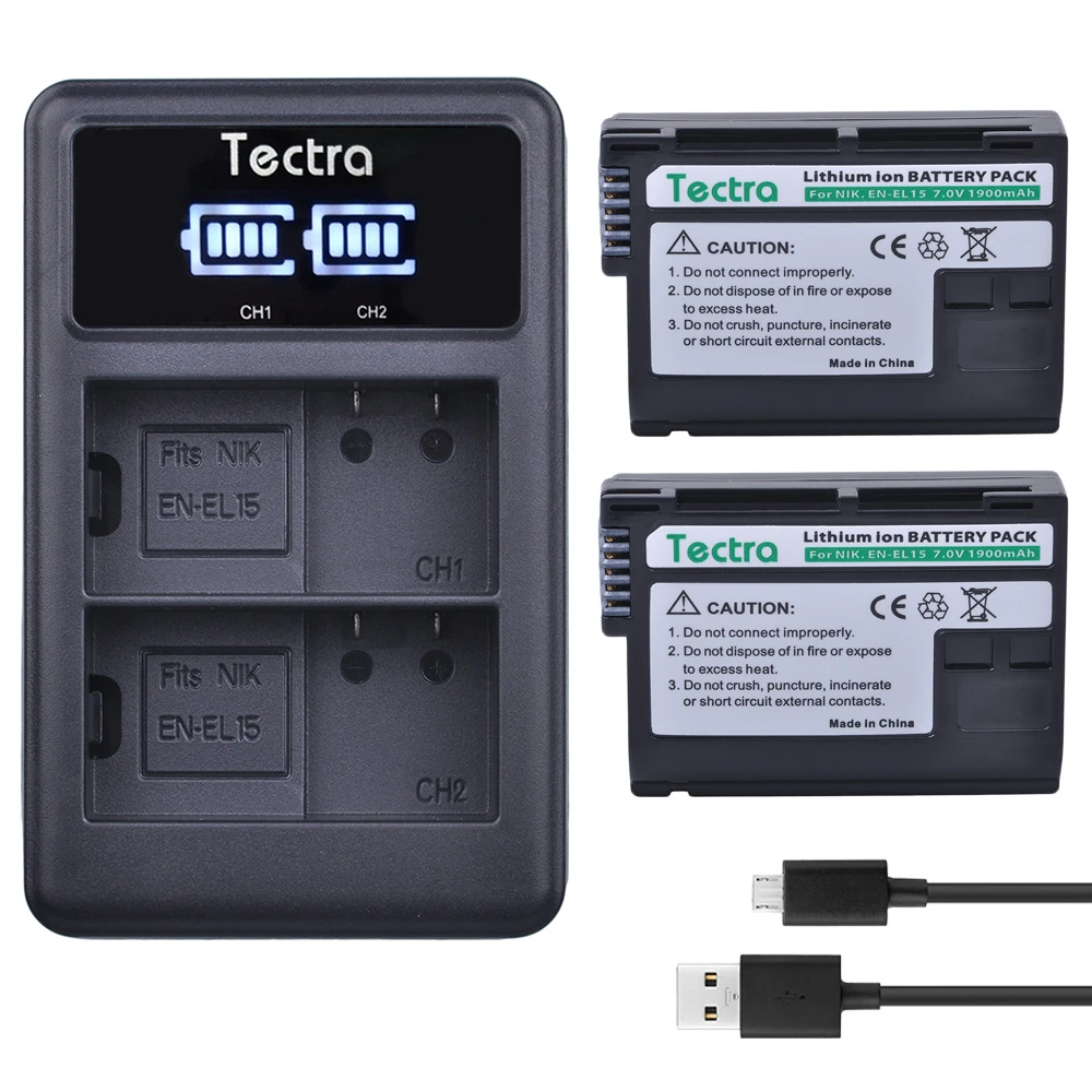 Tectra 2PCS EN EL15 ENEL15 сменный аккумулятор + светодиодный дисплей USB двойное зарядное